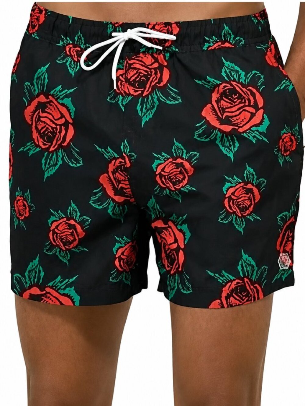 Empyre Ollie  Rose Print Swim Trunks Mesh Lined Pockets Skater Black Red XL